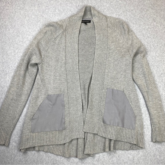 Banana Republic Gray Wool Blend Open Cardigan Long Sleeve Faux Leather Pockets S - Picture 1 of 5